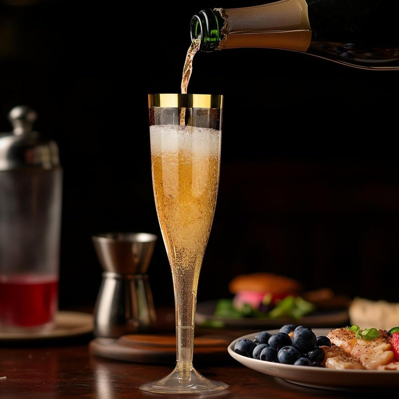 Goodluck 48 Pack 6.5 oz Plastic Gold Glitter Champagne Flutes with Gold Rim, Disposable Champagne Toasting Glasses for Wedding, Engagement, Party, Mimosa Bar - Image 5